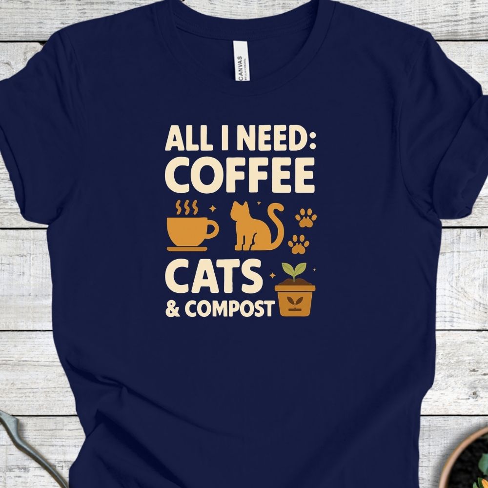 Printify T-Shirt Coffee, Cats & Compost (Classic)