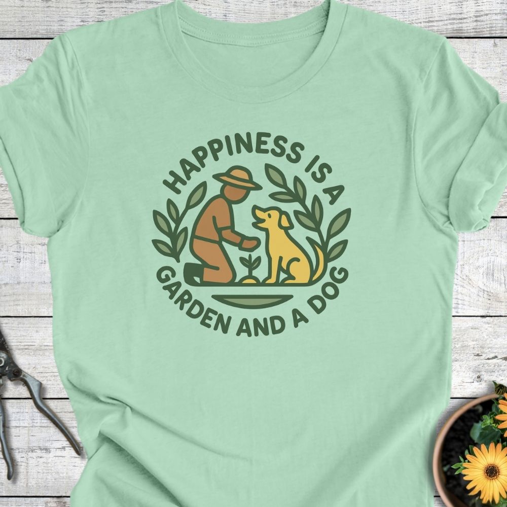 Printify T-Shirt Happiness Is A Garden And A Dog