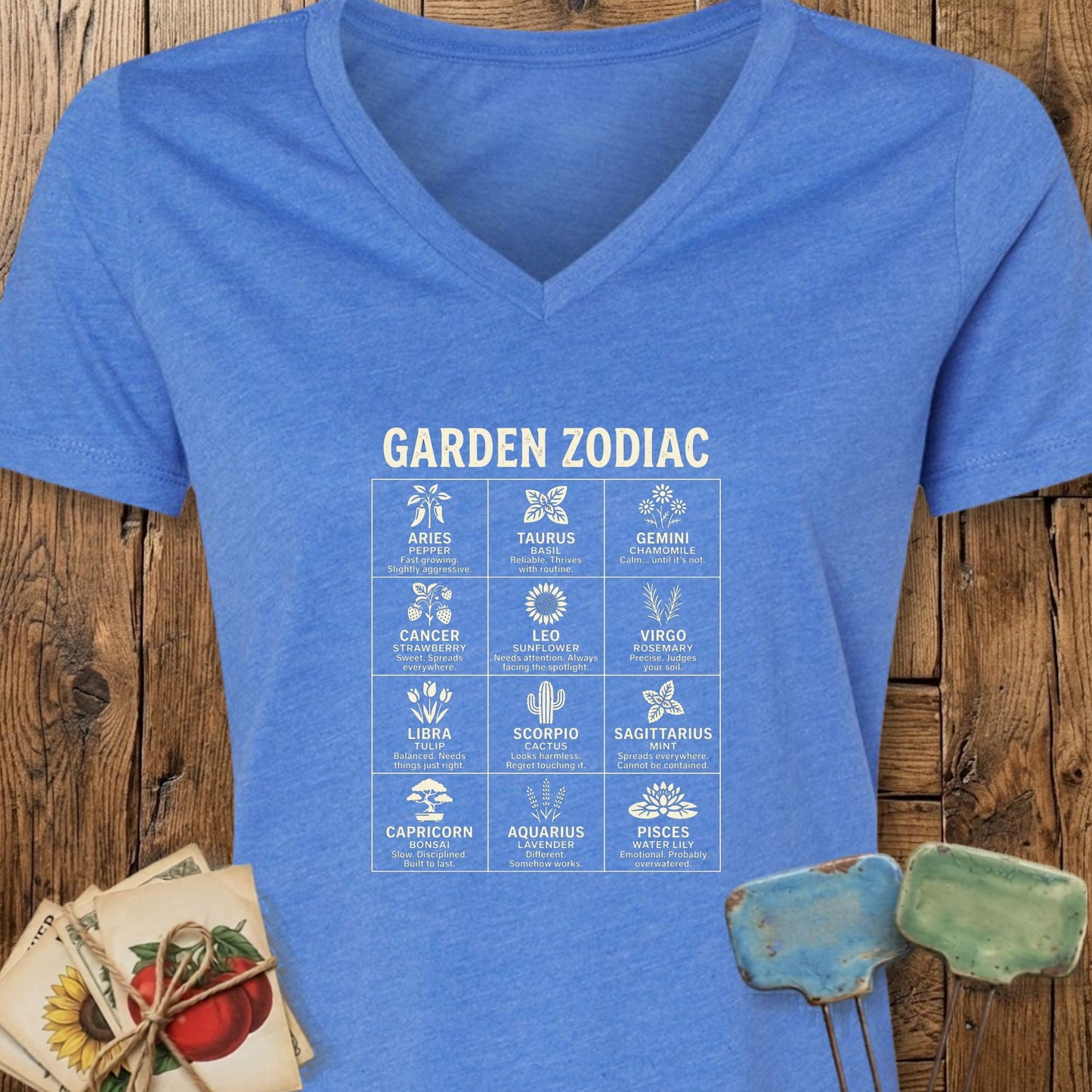 Printify T-Shirt Heather True Royal / S Zodiac V-Neck