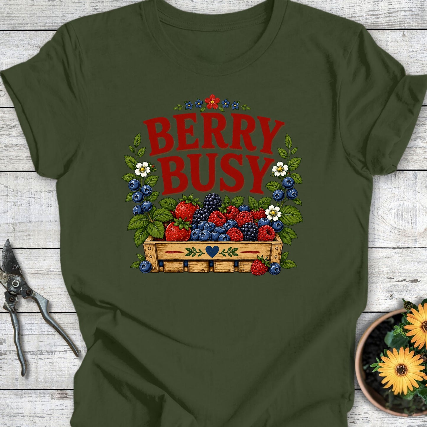Printify T-Shirt Military Green / S Berry Busy T-Shirt