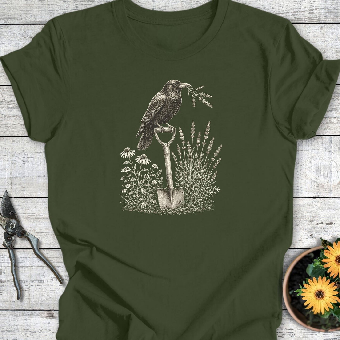 Printify T-Shirt Military Green / S The Watchful Crow T-Shirt