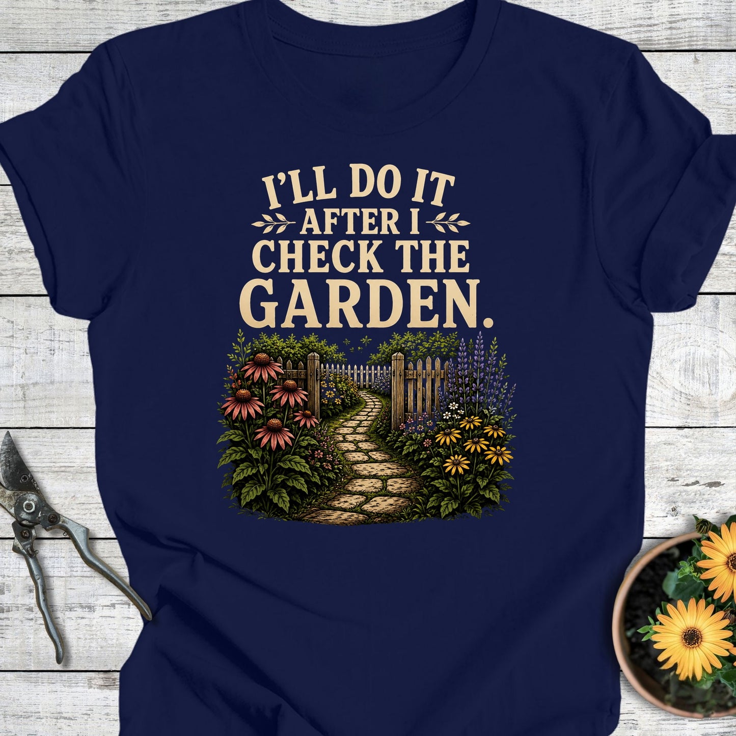 Printify T-Shirt Navy / S Check the Garden T-Shirt