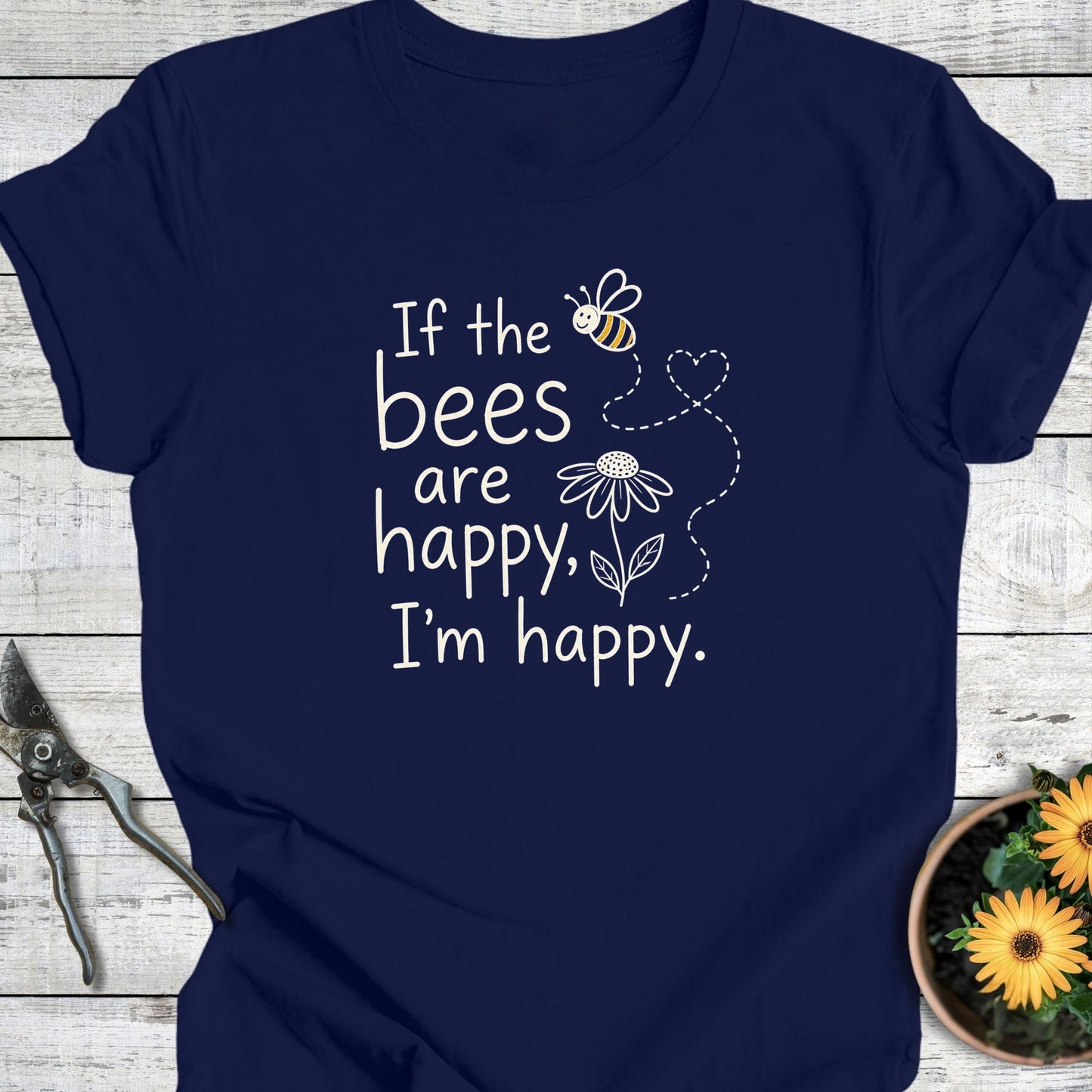 Printify T-Shirt Navy / S Happy Bees T-Shirt