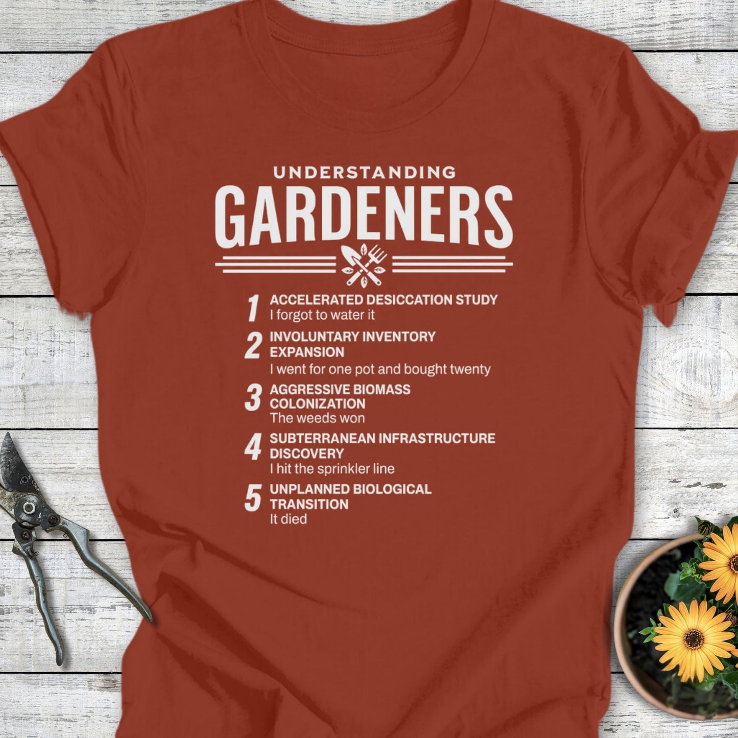 Printify T-Shirt Rust / S Understanding Gardeners T-Shirt