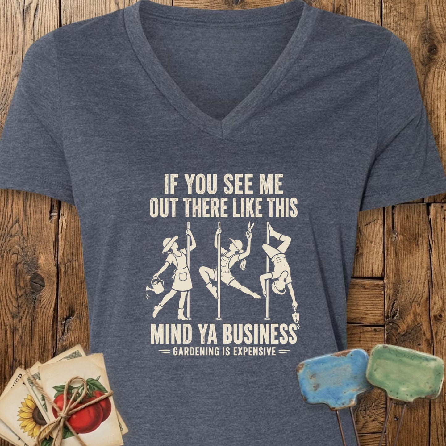 Printify V-Neck Heather Navy / S Gardening is Expensive V-Neck