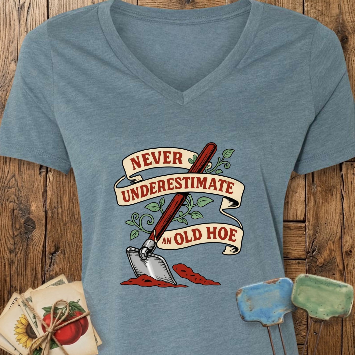 Printify V-Neck Heather Slate / S Never Underestimate an Old Hoe V-Neck