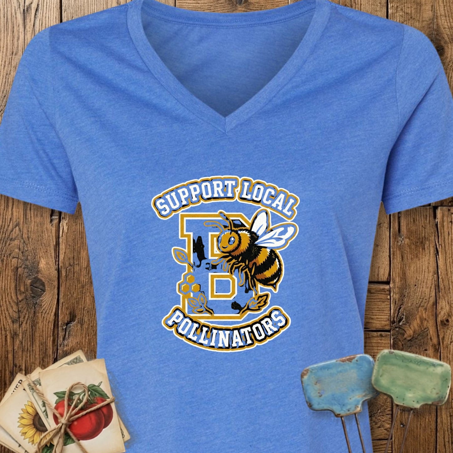 Printify V-Neck Heather True Royal / S Varsity Pollinator V-Neck