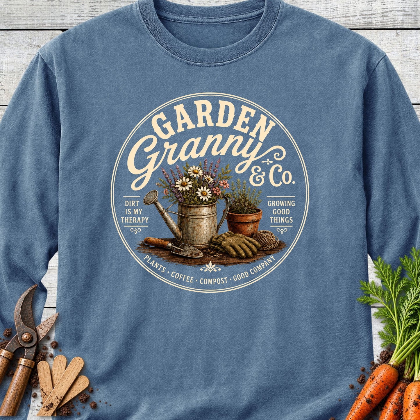 Printify Long Sleeve Blue Jean / S Garden Granny Long Sleeve