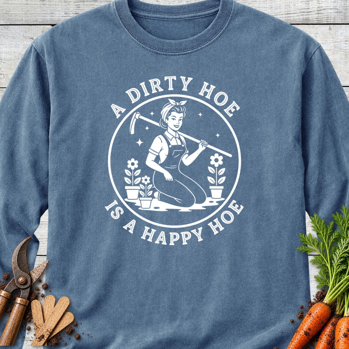 Printify Long Sleeve Blue Jean / S Happy Hoe Long Sleeve