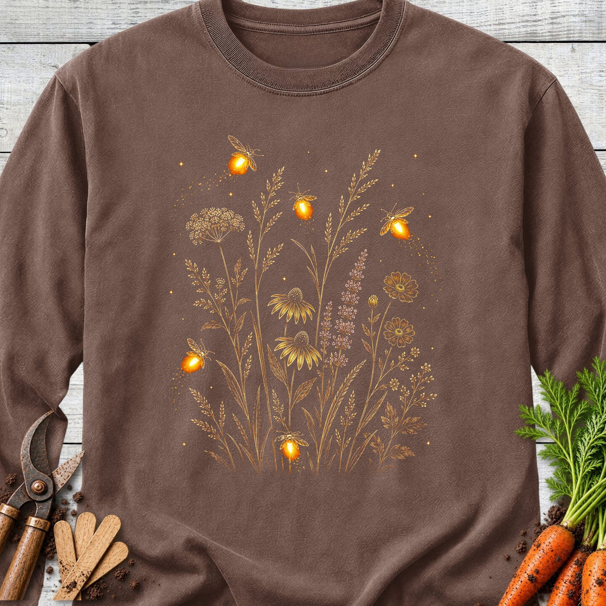 Printify Long Sleeve Espresso / S Firefly Garden Long Sleeve