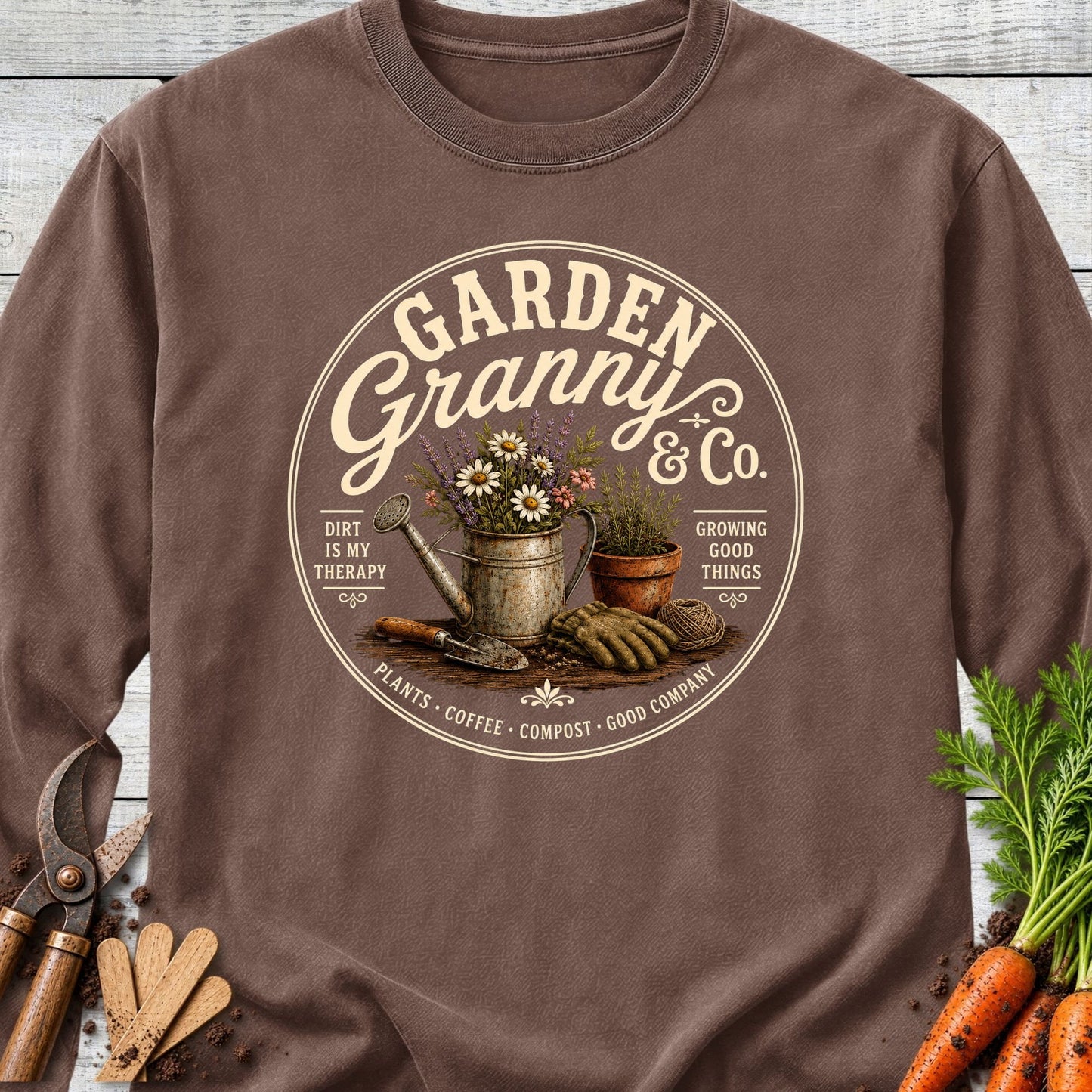 Printify Long Sleeve Espresso / S Garden Granny Long Sleeve