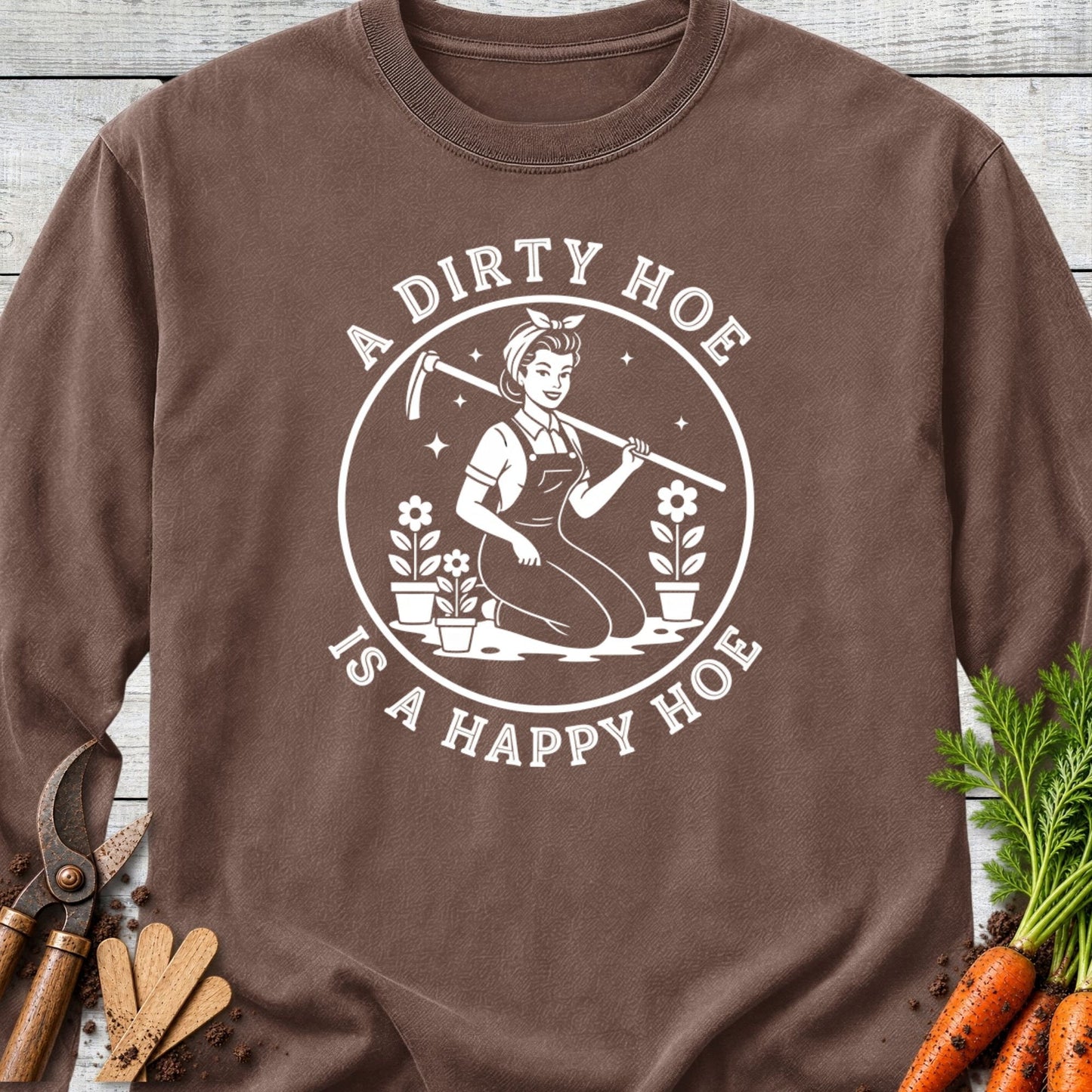 Printify Long Sleeve Espresso / S Happy Hoe Long Sleeve