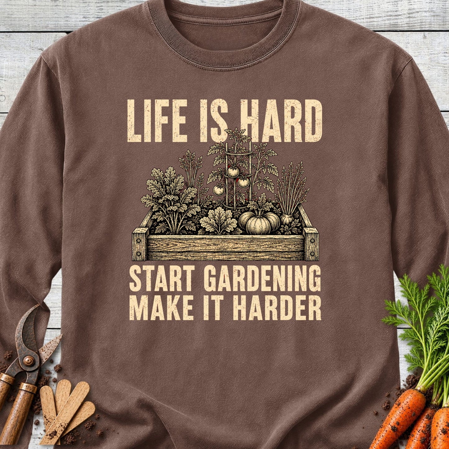 Printify Long Sleeve Espresso / S Life is Hard Long Sleeve