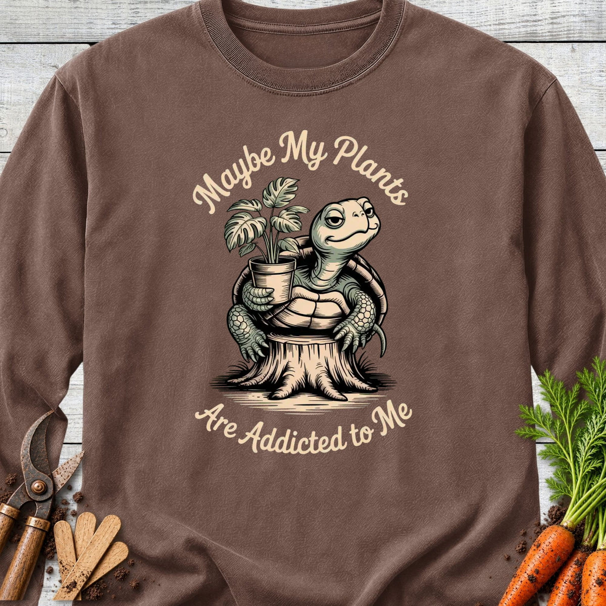 Printify Long Sleeve Espresso / S Maybe My Plant Long Sleeve