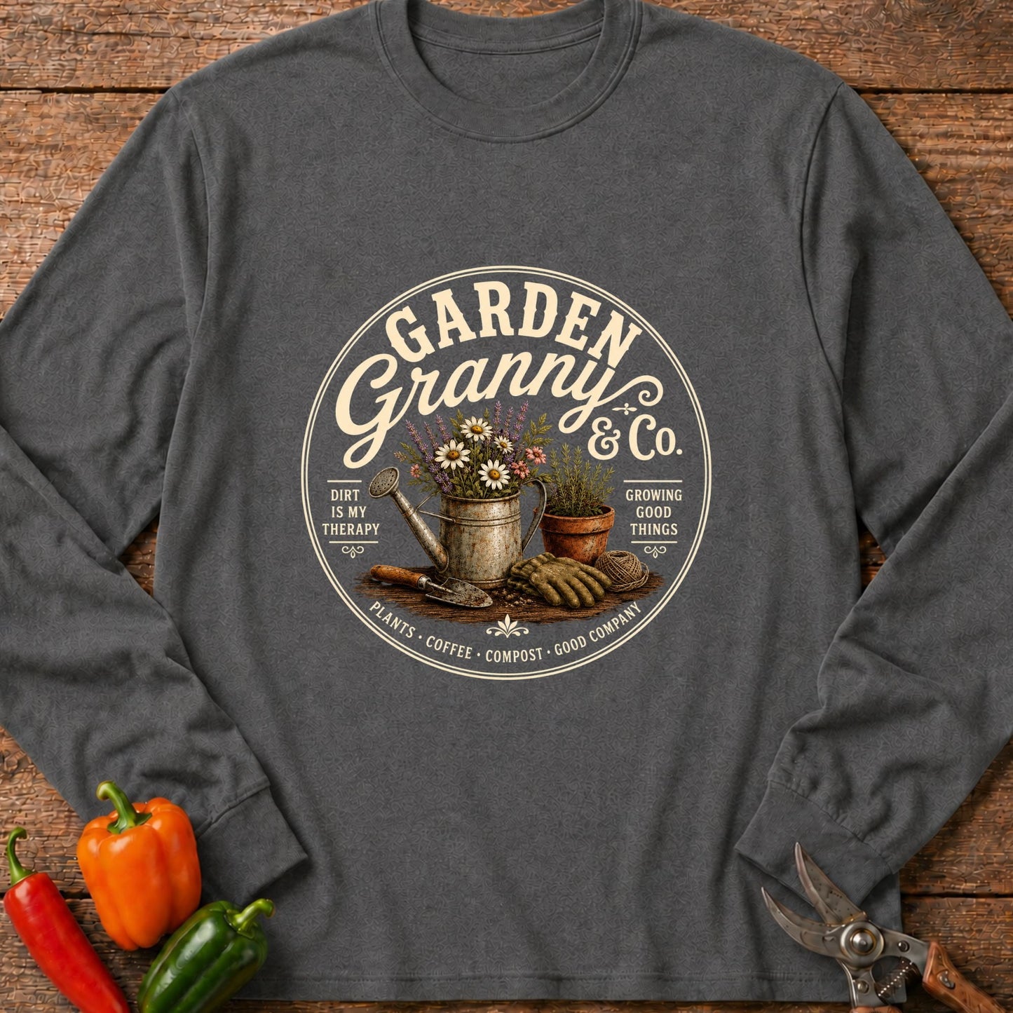 Printify Long Sleeve Graphite Heather / S Garden Granny Long Sleeve