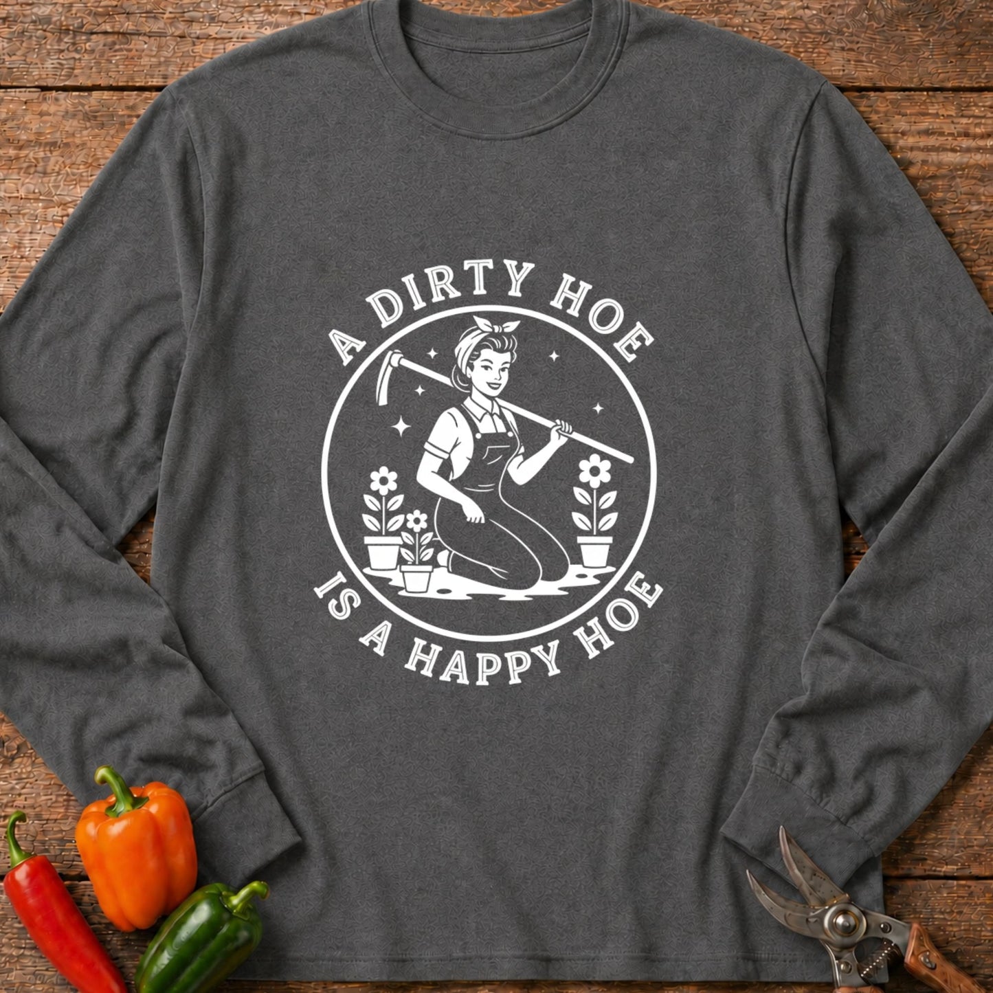 Printify Long Sleeve Graphite Heather / S Happy Hoe Long Sleeve