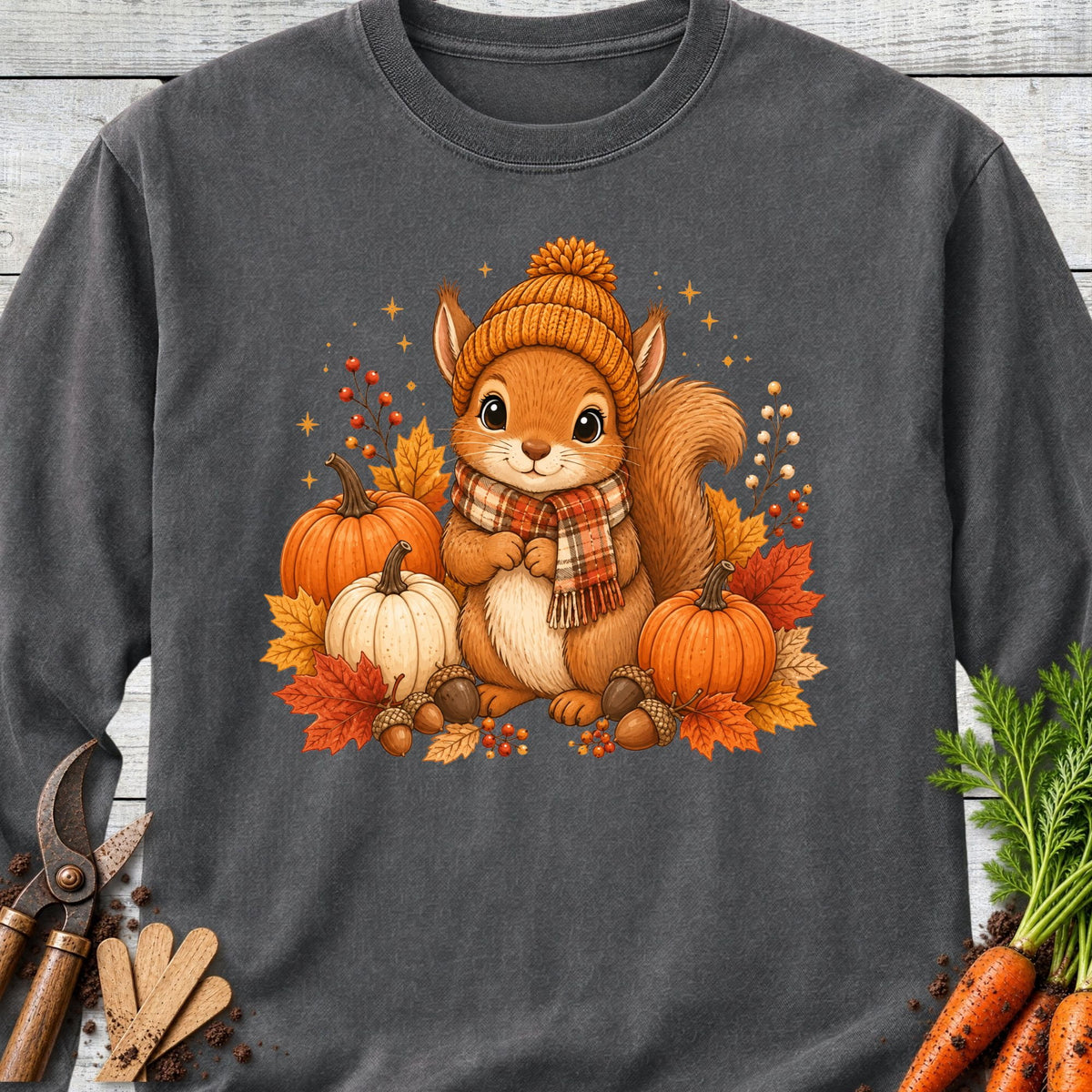 Printify Long Sleeve Pepper / S Fall Squirrel Long Sleeve