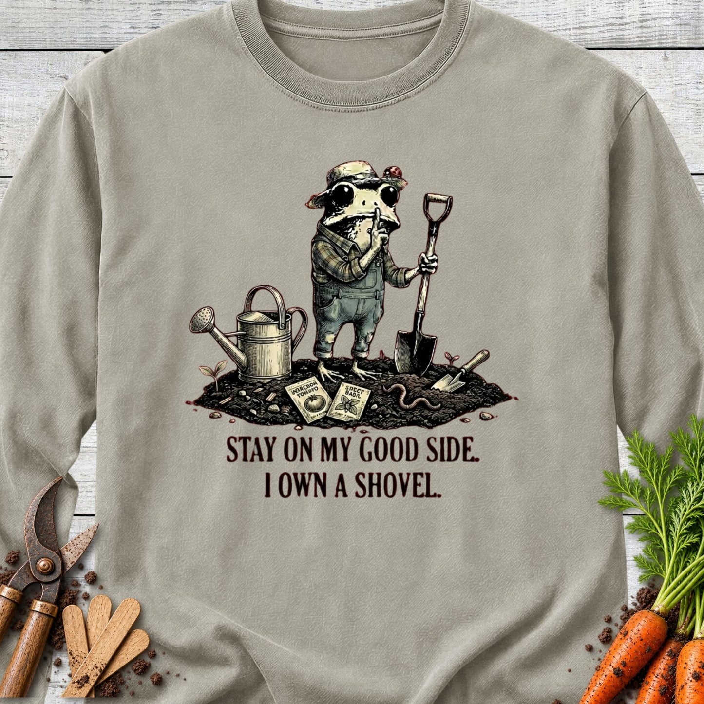 Printify Long Sleeve Sandstone / S I Own A Shovel Long Sleeve
