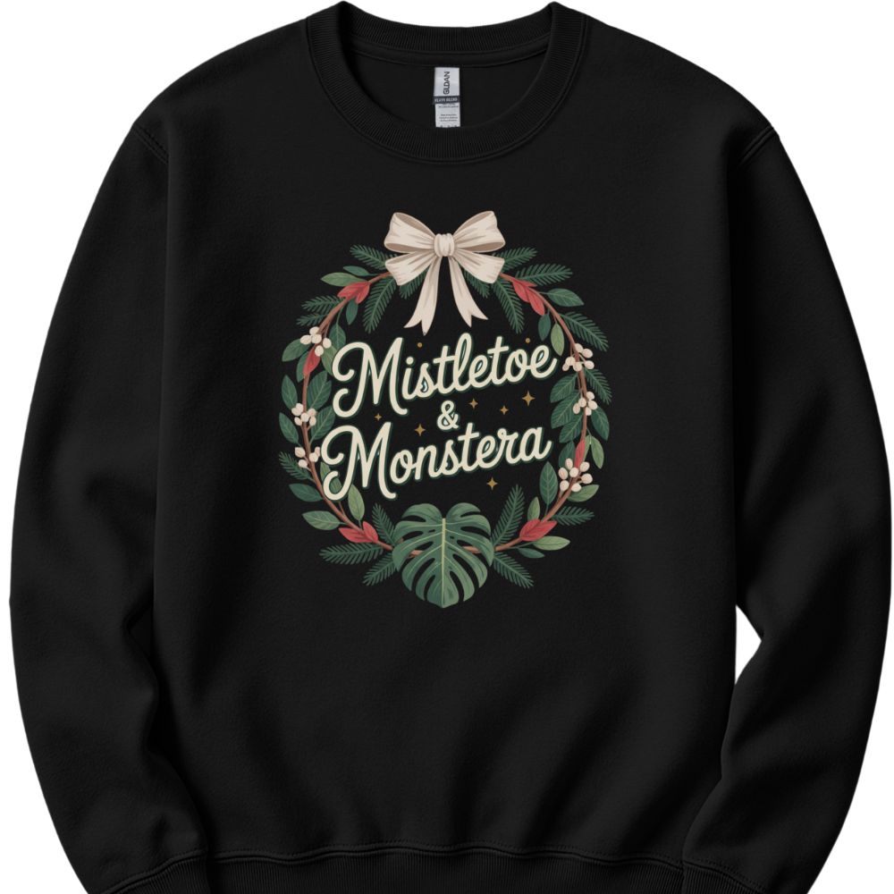 Printify Sweatshirt Black / S Mistletoe and Monstera