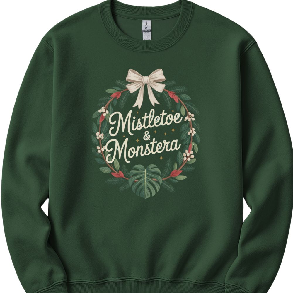 Printify Sweatshirt Forest Green / S Mistletoe and Monstera