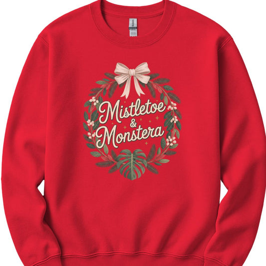 Printify Sweatshirt Red / S Mistletoe and Monstera