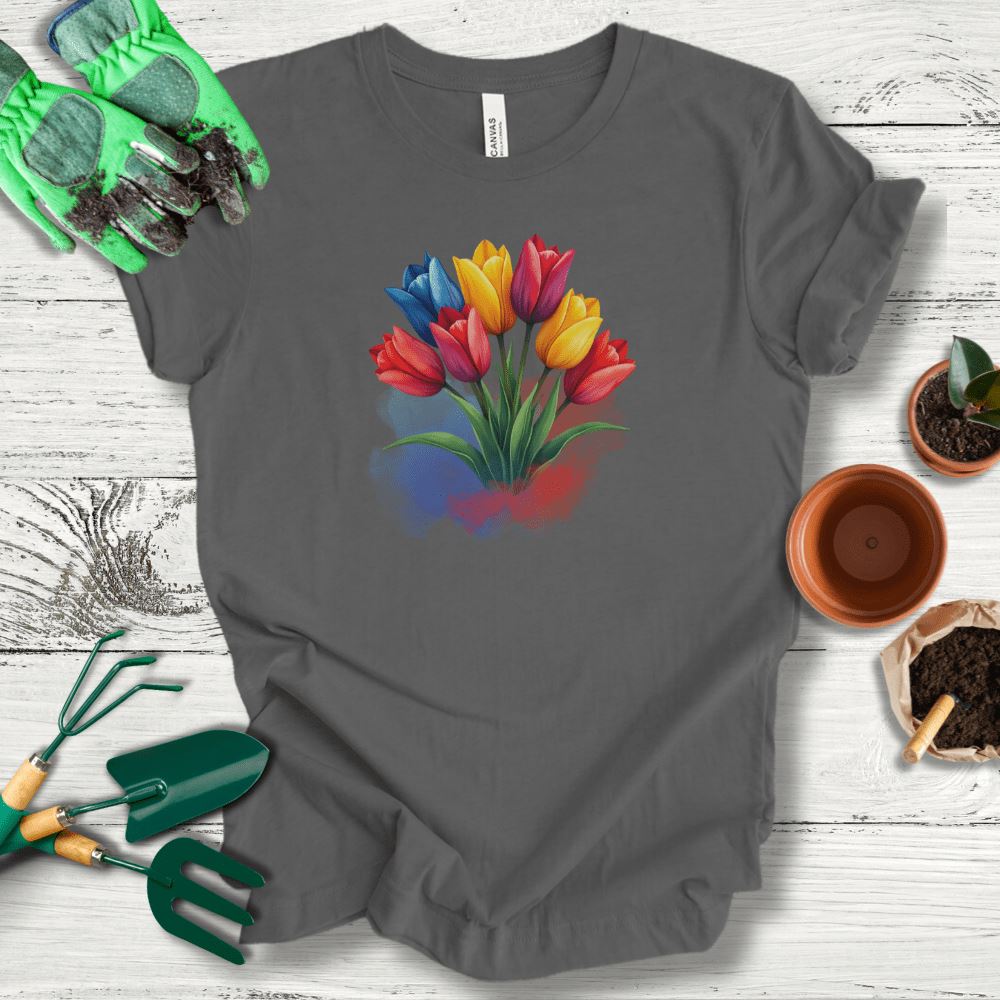 Printify T-Shirt Asphalt / S Watercolor Tulips