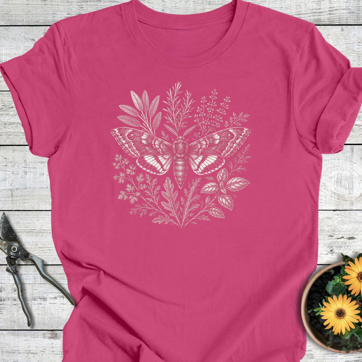 Printify T-Shirt Berry / S Botanical Moth T-Shirt