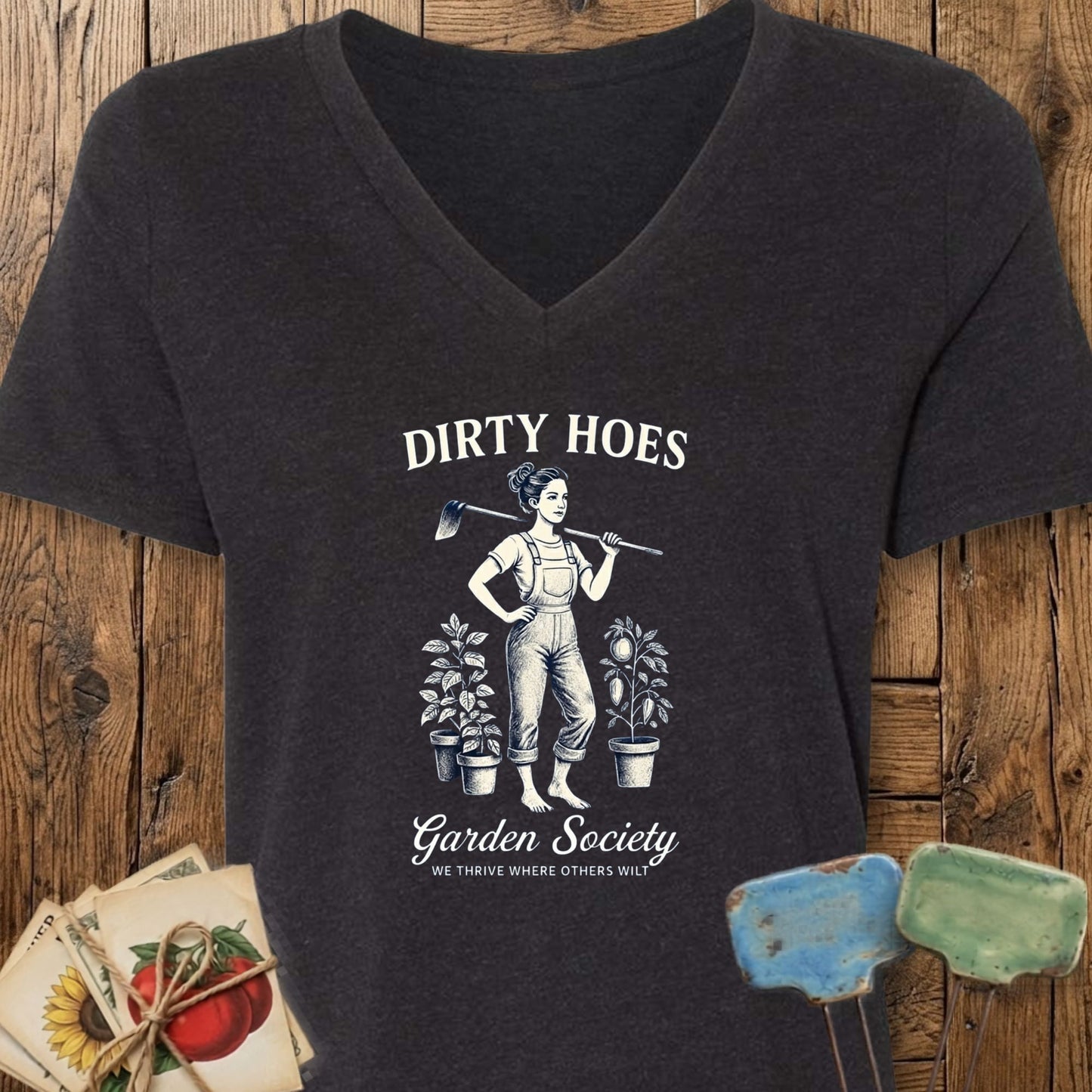 Printify T-Shirt Black Heather / M Dirty Hoes V-Neck