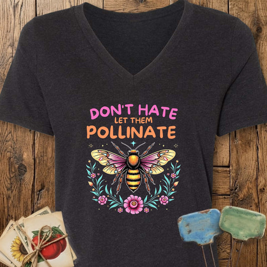 Printify T-Shirt Black Heather / M Don't Hate V-Neck