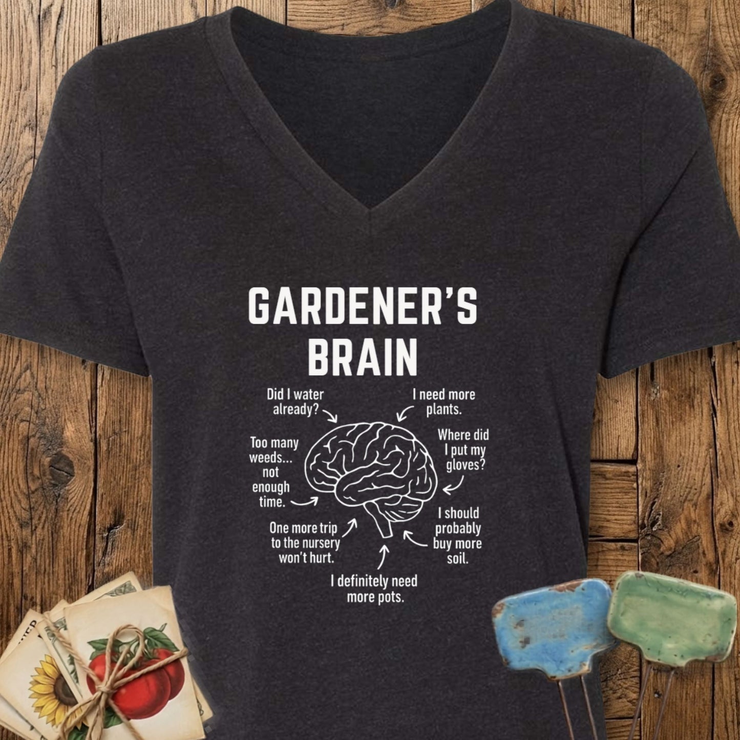 Printify T-Shirt Black Heather / M Gardener's Brain V-Neck