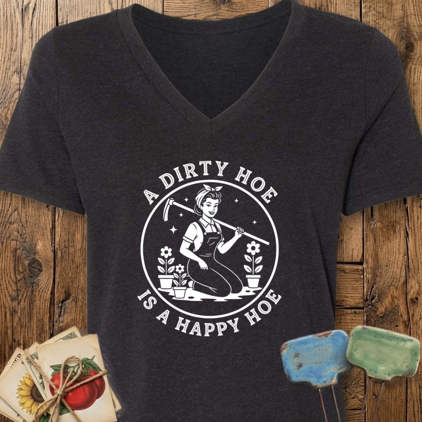 Printify T-Shirt Black Heather / M Happy Hoe V-Neck