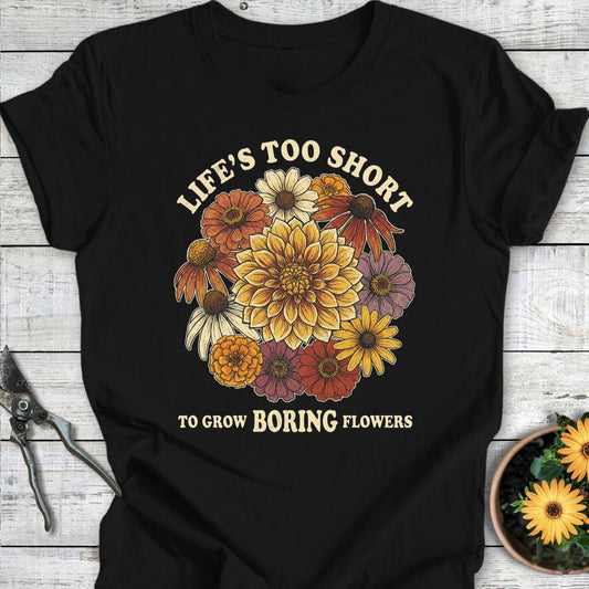 Printify T-Shirt Black / S Boring Flowers T-Shirt