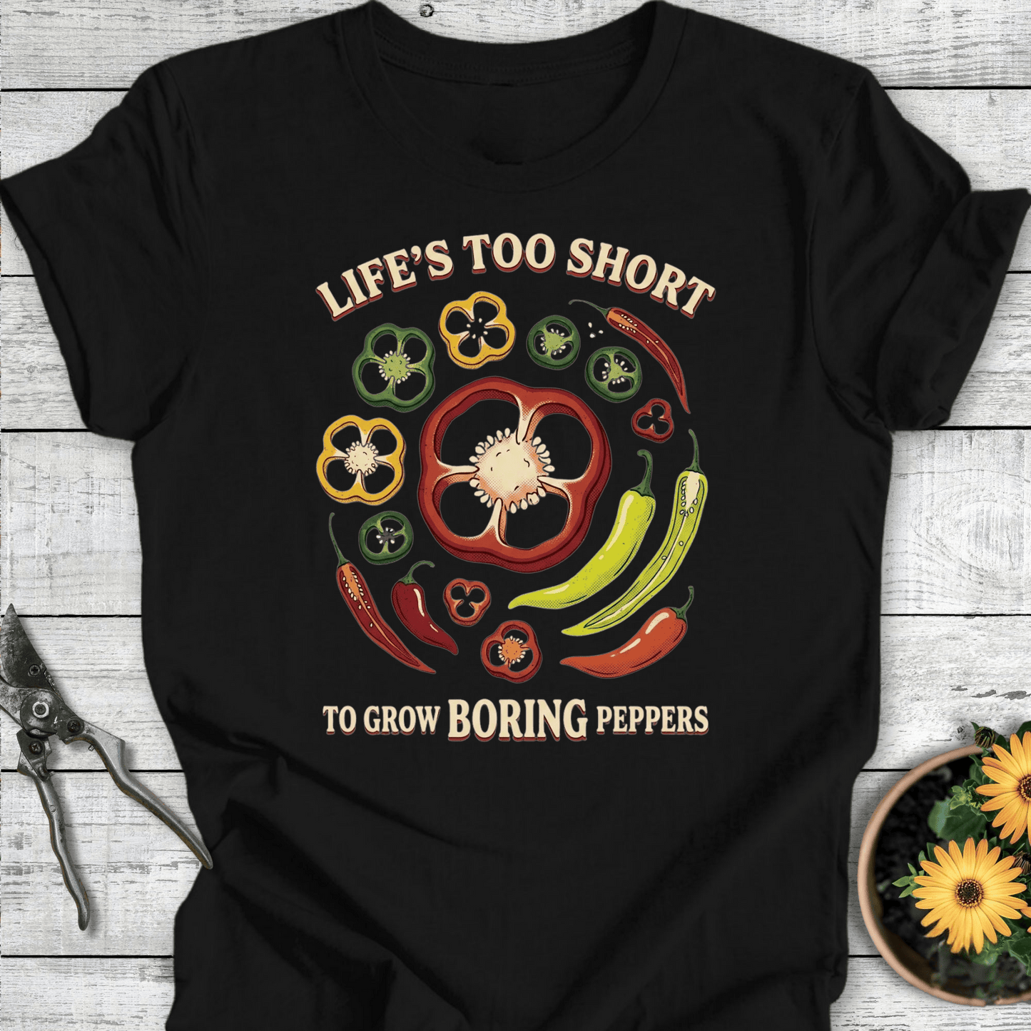 Printify T-Shirt Black / S Boring Peppers T-Shirt