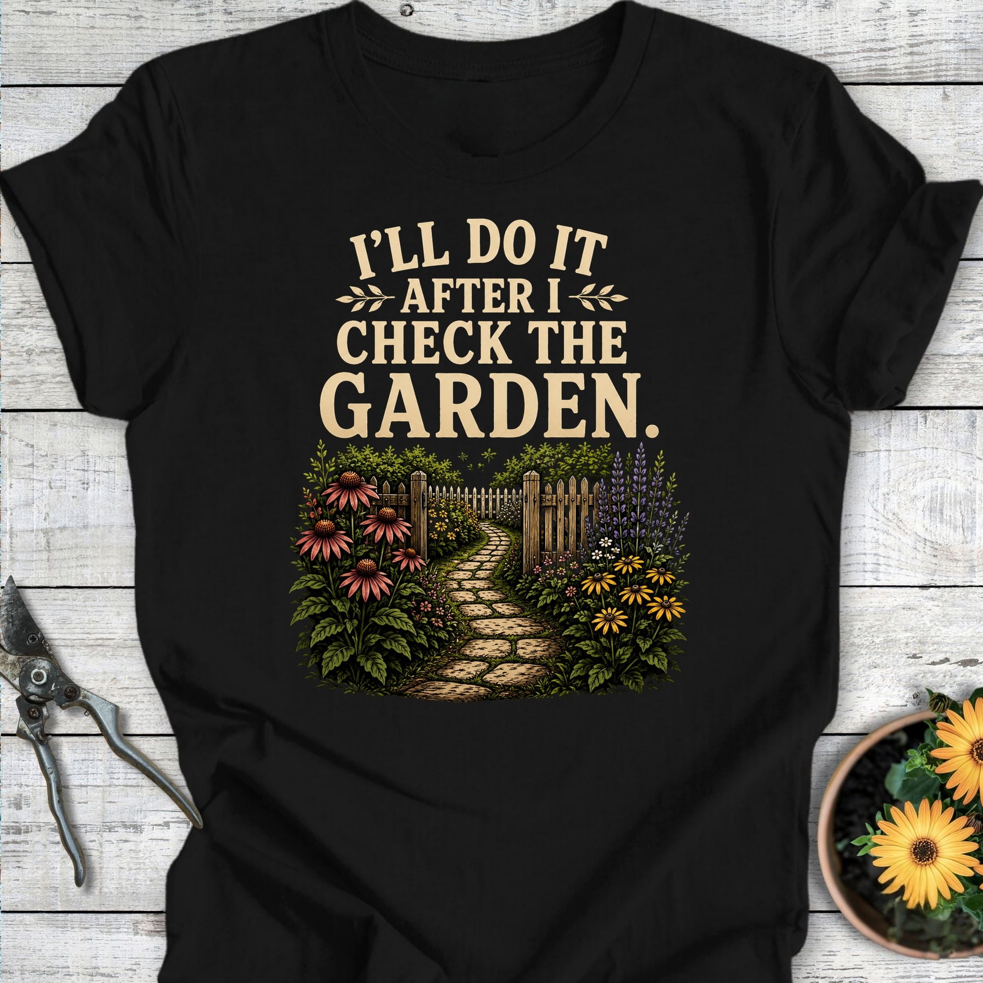 Printify T-Shirt Black / S Check the Garden T-Shirt