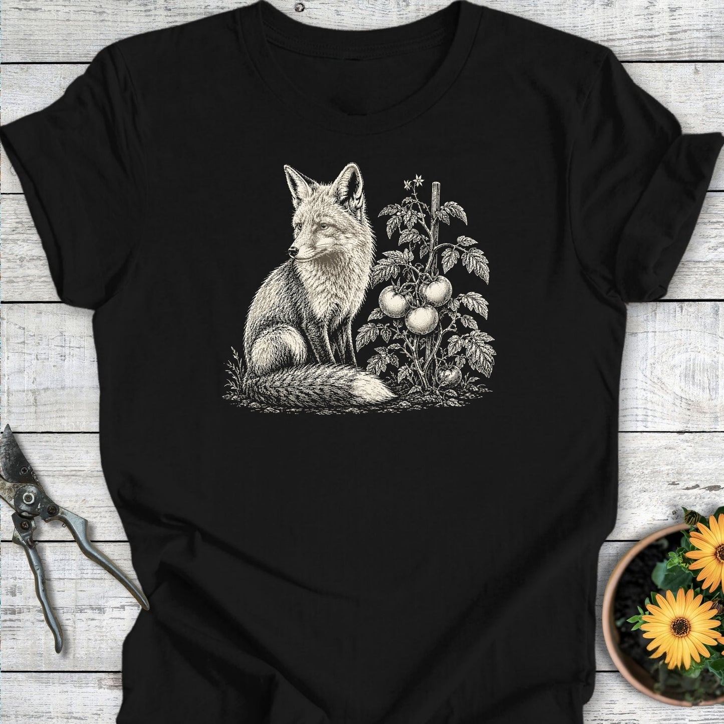 Printify T-Shirt Black / S Fox in the Garden T-Shirt