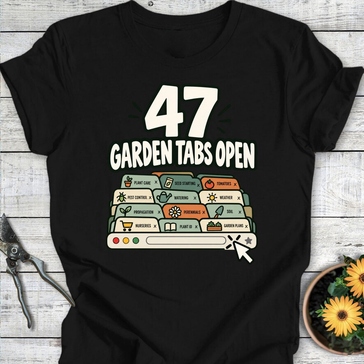 Printify T-Shirt Black / S Garden Tabs T-Shirt