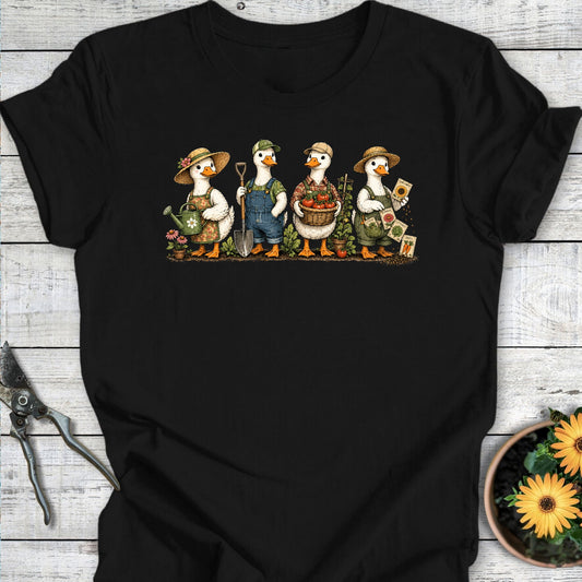 Printify T-Shirt Black / S Gardening Ducks T-Shirt