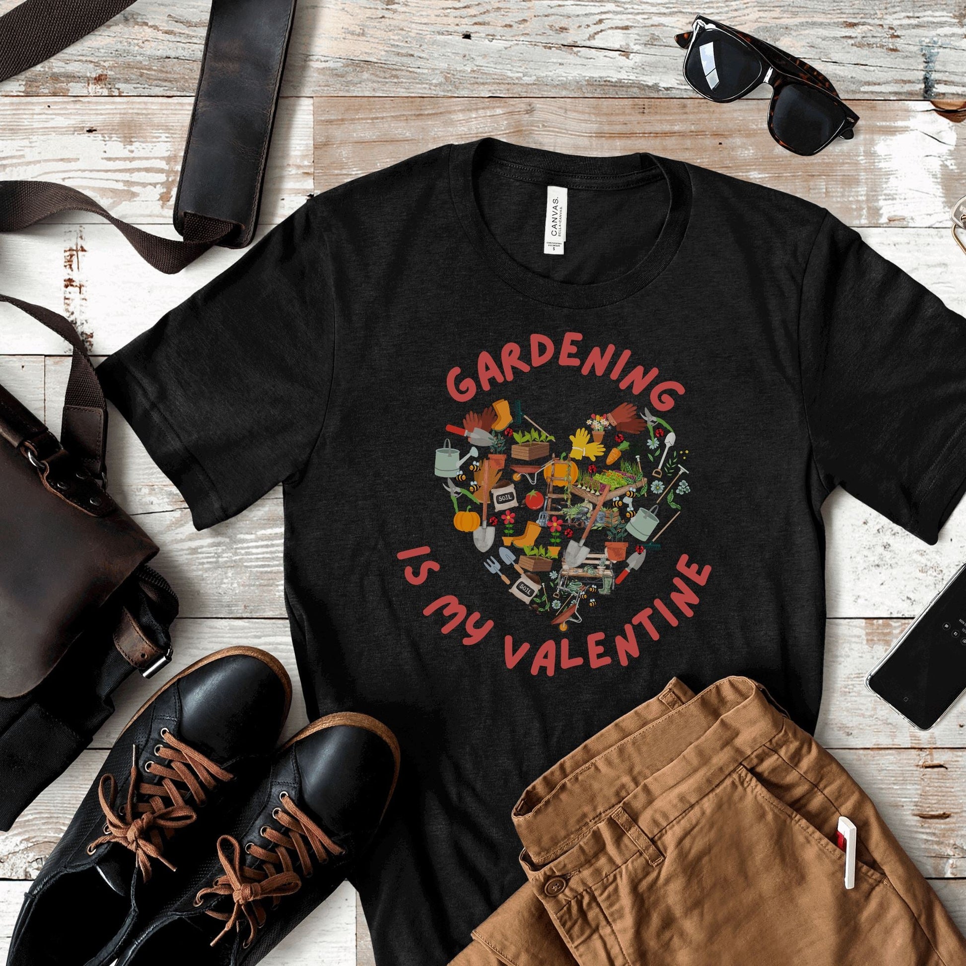 Printify T-Shirt Black / S Gardening is my Valentine T-Shirt