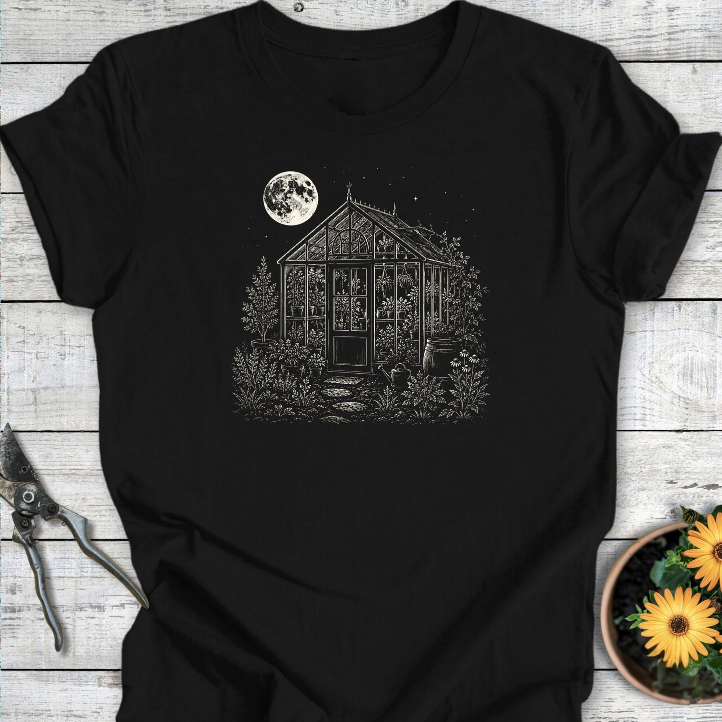 Printify T-Shirt Black / S Moonlit Greenhouse T-Shirt