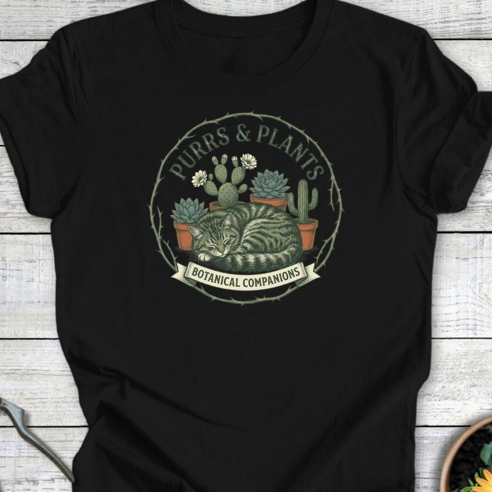 Printify T-Shirt Black / S Purrs and Plants T-Shirt