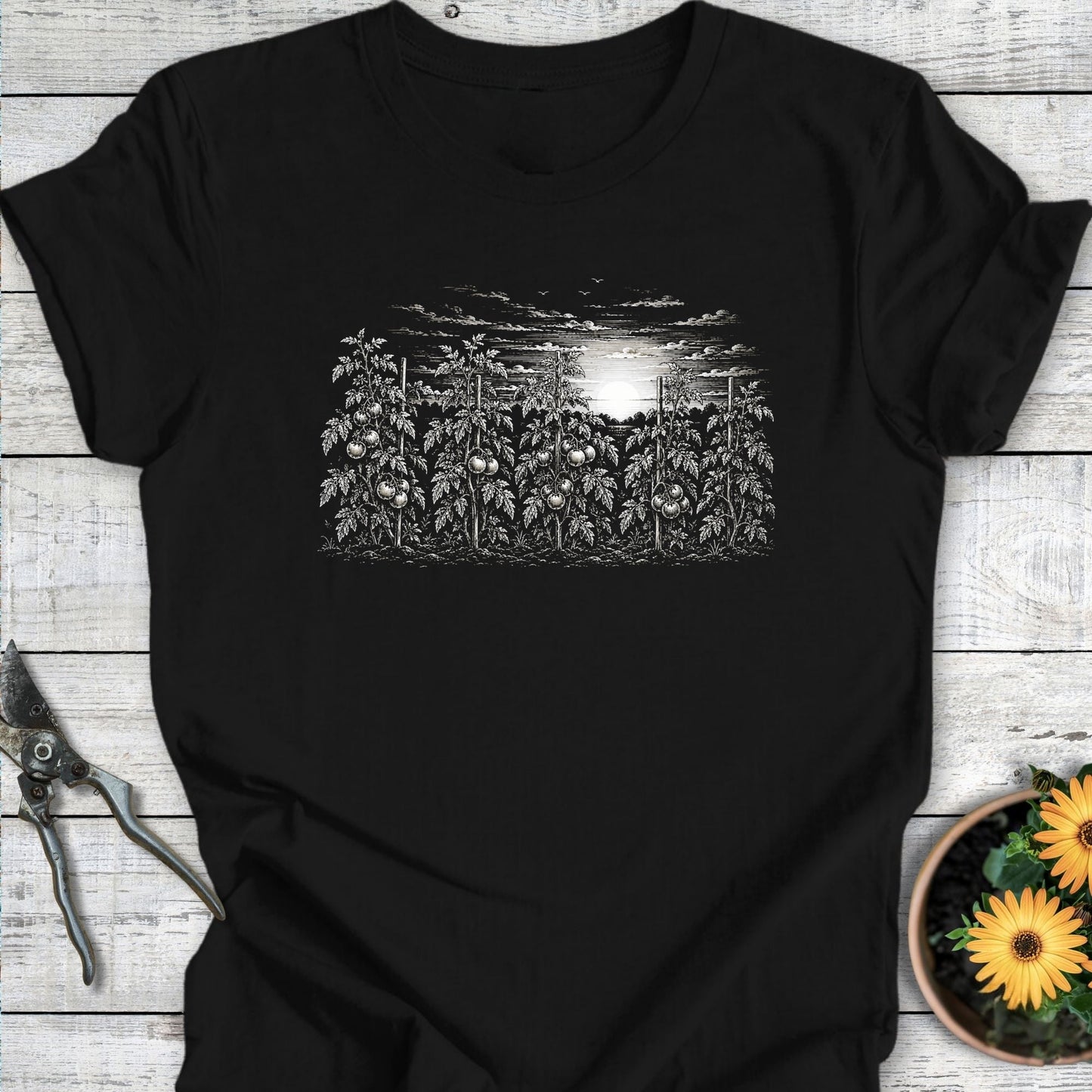 Printify T-Shirt Black / S Sunset Tomato Rows T-Shirt