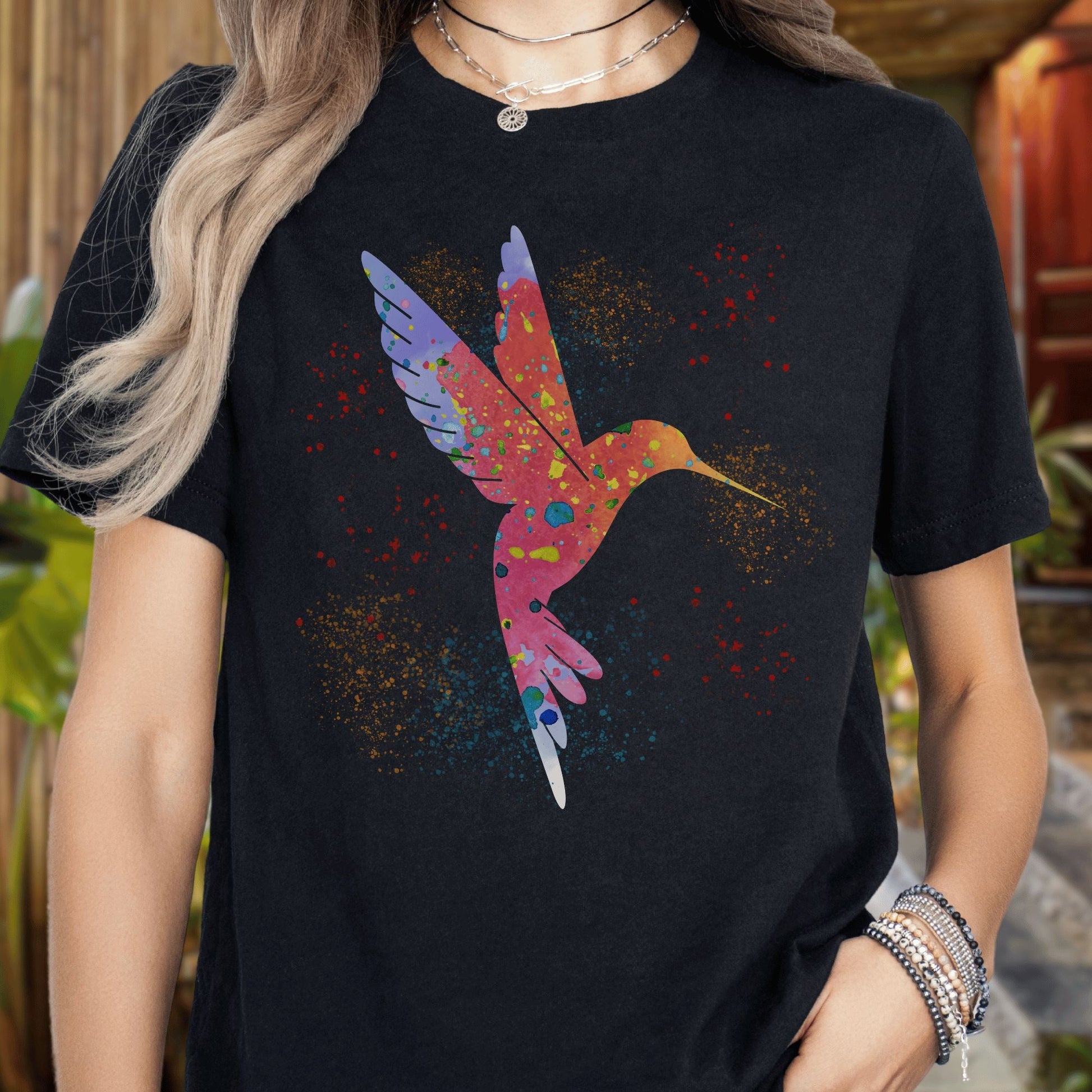 Printify T-Shirt Black / S Watercolor Hummingbird T-shirt