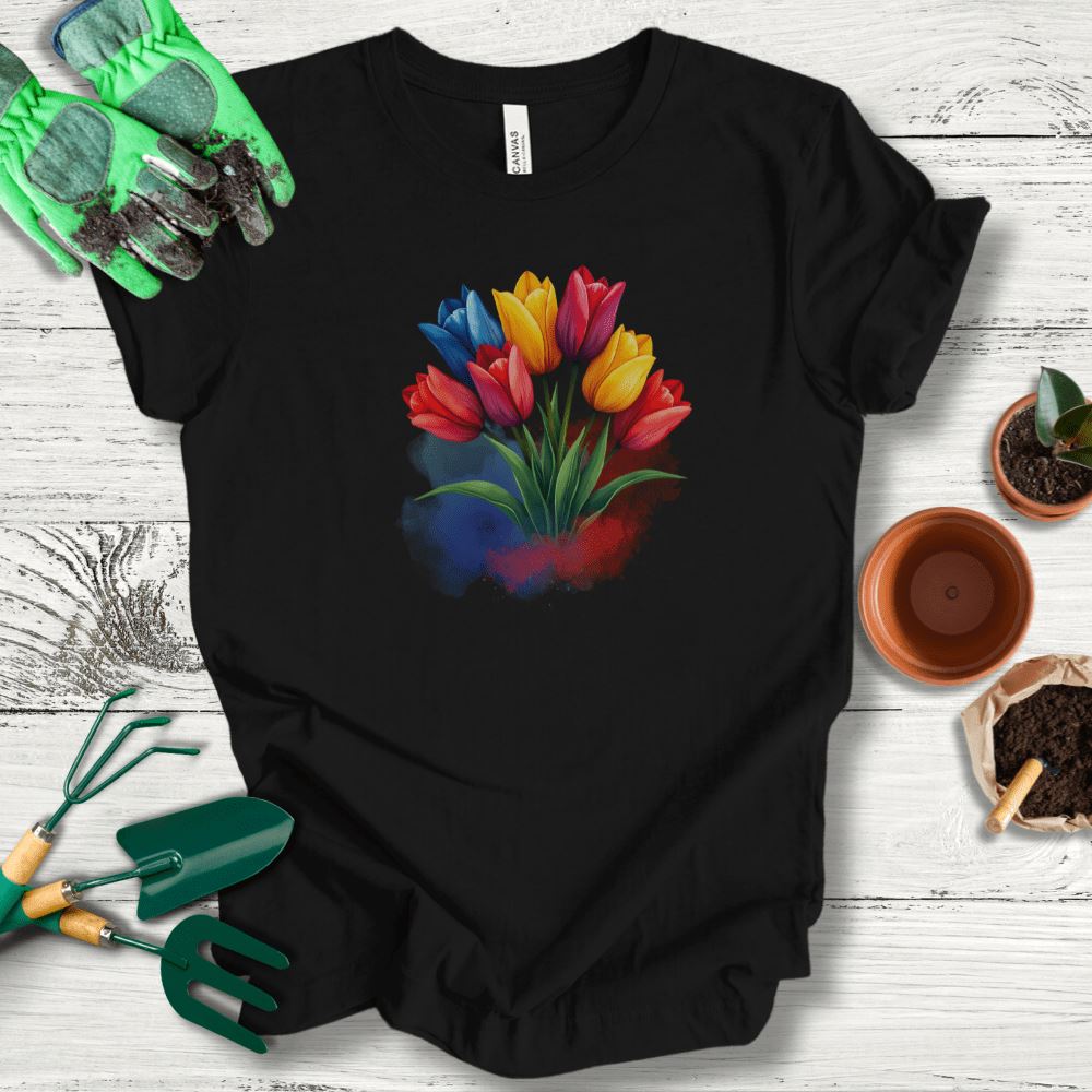 Printify T-Shirt Black / S Watercolor Tulips