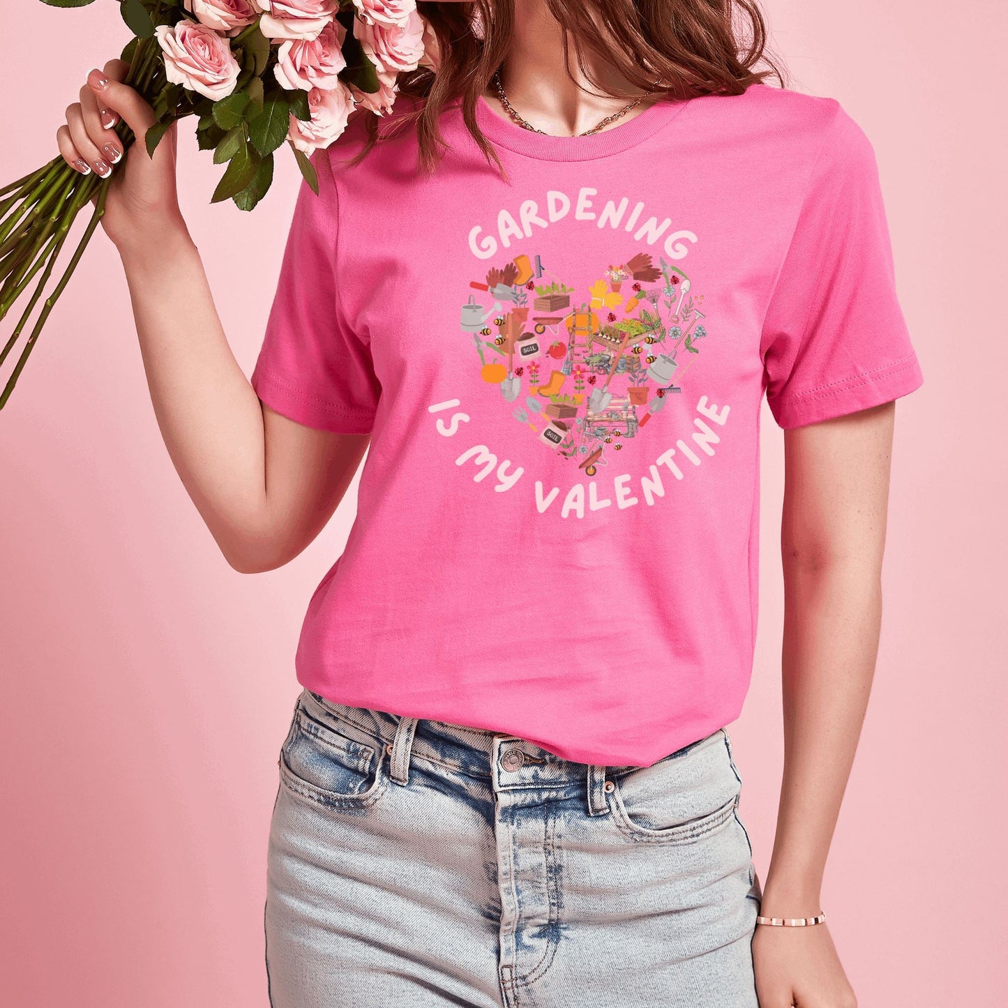 Printify T-Shirt Charity Pink / S Gardening is my Valentine T-Shirt