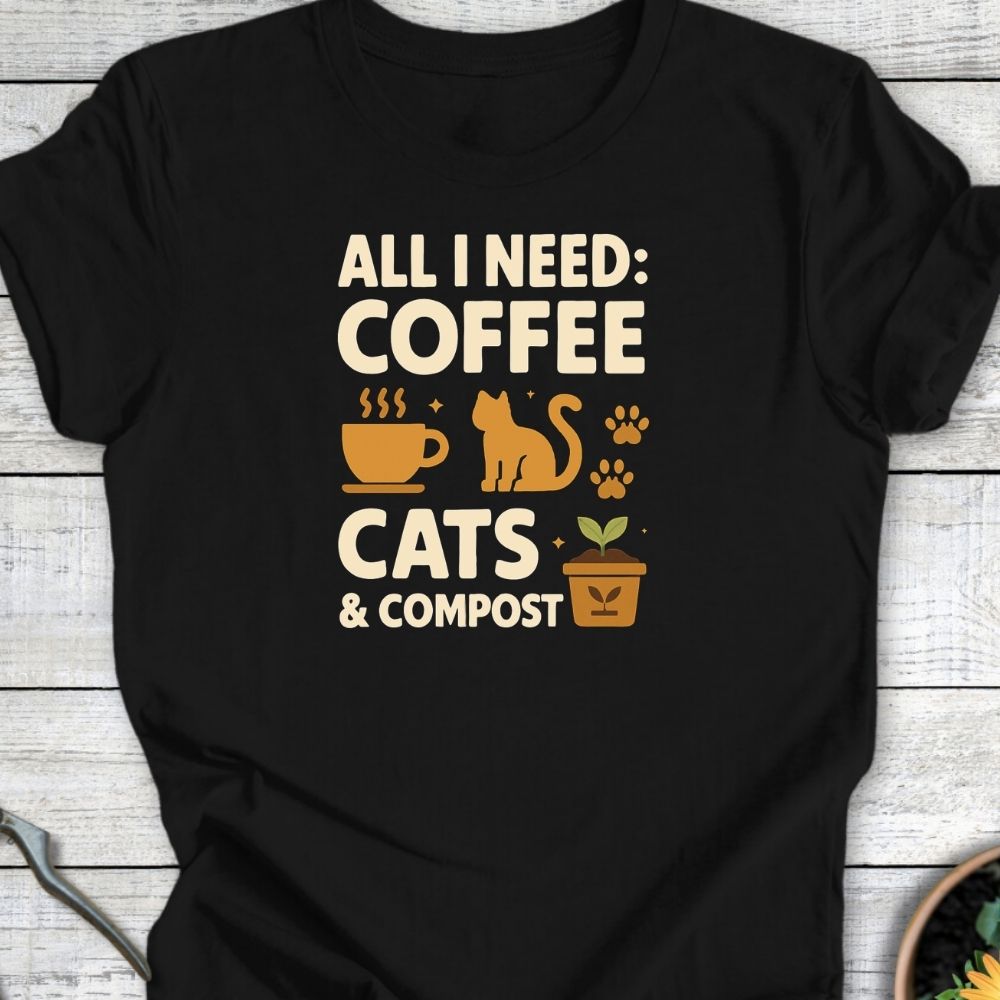 Printify T-Shirt Coffee, Cats & Compost (Classic)