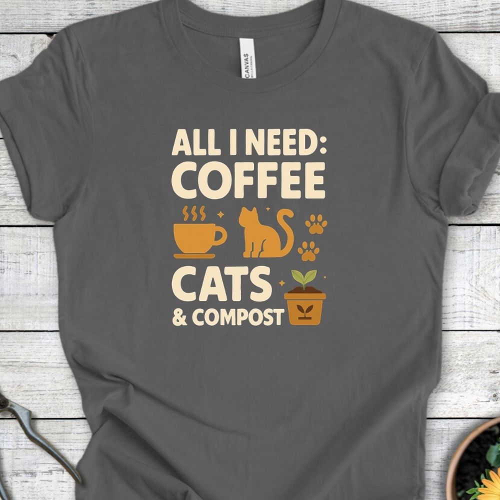 Printify T-Shirt Coffee, Cats & Compost (Classic)