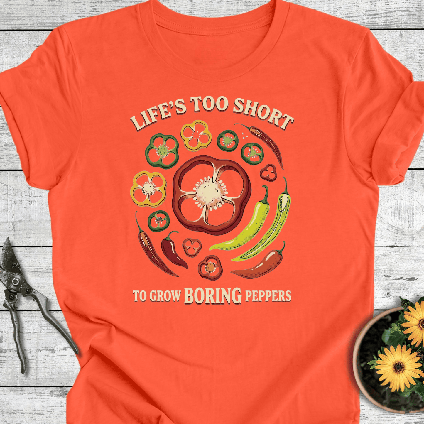 Printify T-Shirt Coral / S Boring Peppers T-Shirt