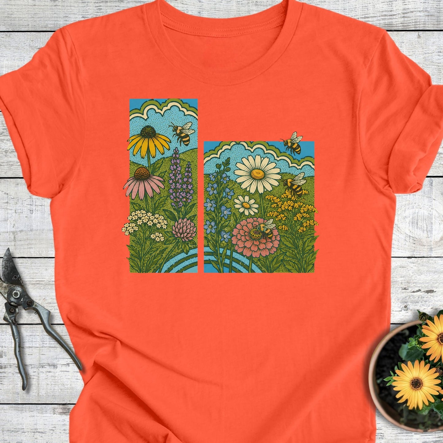 Printify T-Shirt Coral / S Busy Bees T-Shirt