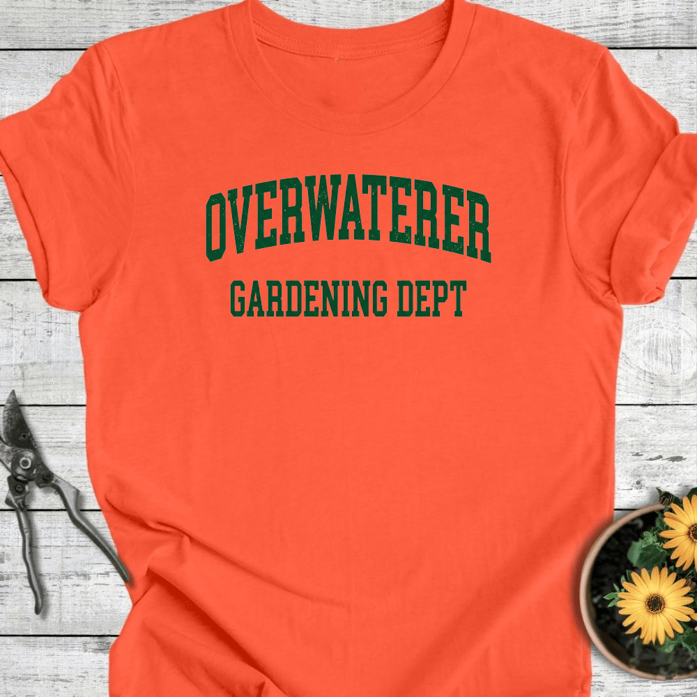 Printify T-Shirt Coral / S Overwaterer Gardening Dept T-Shirt
