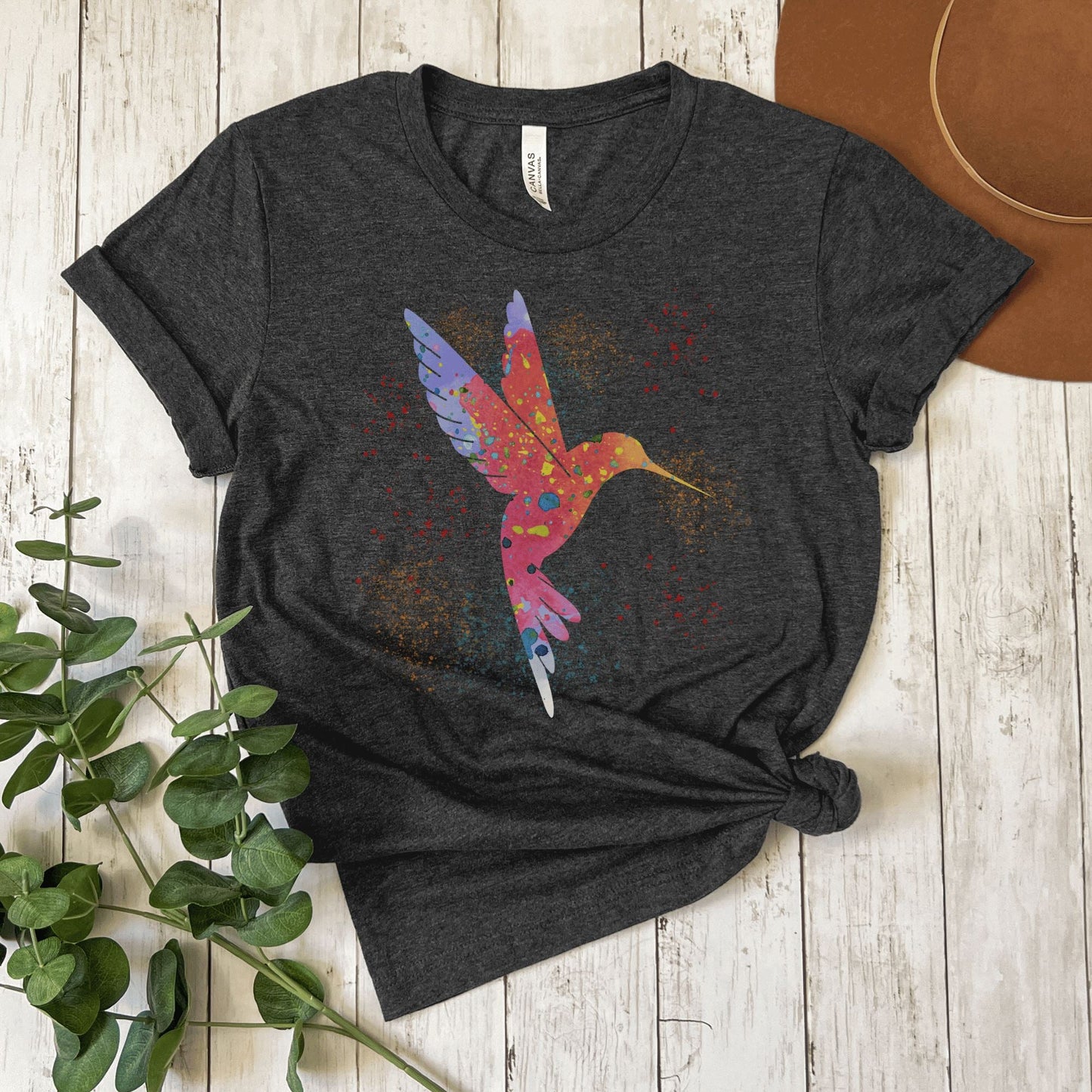 Printify T-Shirt Dark Grey Heather / S Watercolor Hummingbird T-shirt